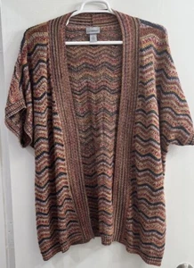 Catherines Womens 1X Short Sleeve Cardigan Sweater Duster Open Knit Fall Colors - Picture 1 of 7