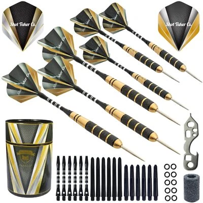 SHOT TAKER CO. EST. 2017 6pc Steel Tip Darts Set Professional Darts For Dartboard Includes Barrels + Plas