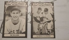 1975 ALL-TIME GREATS POSTCARDS 1- TED WILLIAMS 2-TED WILLIAMS & LOU BOUDREAU