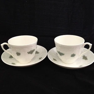 Set of Two Vintage Adderley Embossed Teacups and Saucers White with Green   - Picture 1 of 12