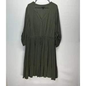 Torrid olivgrünes Midikleid Stufen Viskose Knopfleiste Rollriegelärmel Damen 2X - Bild 1 von 10