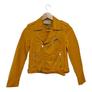 Zara Basic Mustard Faux Leather Motorcycle Jacket, XS - Picture 1 of 4