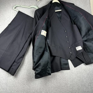 Traje London Fog 3 Piezas Para Hombre 44L 38W (42L 36W) Azul Rayas Adams III EE. UU. - Imagen 1 de 23