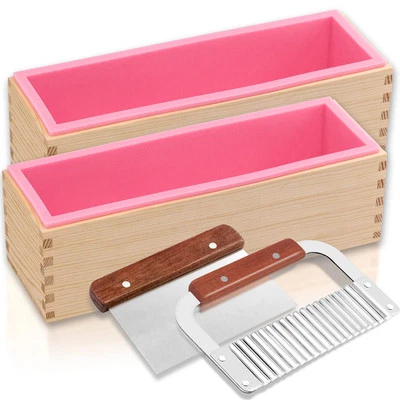 2件装长方形肥皂模具套件带刀具-42盎司柔性硅胶面包S... — 第 1/4 张图片