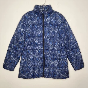 Lands End cappotto piumino d'oca donna medio 10-12 giacca paisley modello blu - Foto 1 di 10