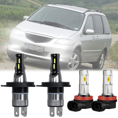 Kit de lâmpadas de neblina branco 4 peças farol de LED alto/baixo + para Mazda MPV 2004-2006 - Imagem 1 de 4