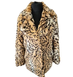 Retro H&M Faux Fur Animal Print Coat Uk 14  Autumn Winter Layering - Picture 1 of 14