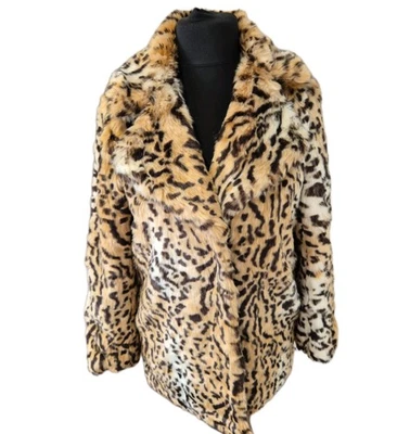 Retro H&M Faux Fur Animal Print Coat Uk 14  Autumn Winter Layering - Image 1 of 4