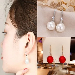 Silver Crystal Pearl silvering Gift Drop Hook Earrings Women Girls Jewellery - Picture 1 of 9