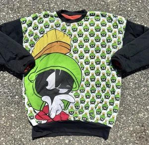 Vintage Taz Marvin Martian Reversible Crazy 90s Looney Tunes Sweatshirt Size M - Picture 1 of 9