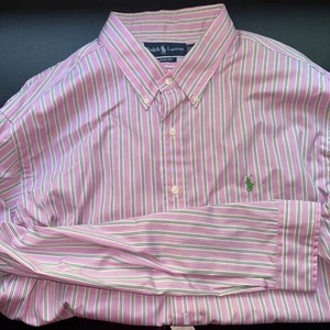 NEW Vintage $90 XXL Polo Ralph Lauren Shirt! Pink With Green Stripes Classic Fit - Picture 1 of 7