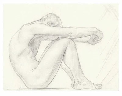 Desenho nu estilo Leyendecker masculino gay acadêmico art déco gloeden flandrin mar - Imagem 1 de 4