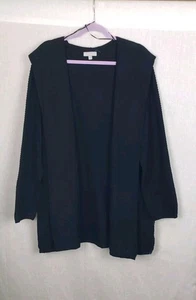 Evolution By Cyrus Sixby Ribbed Hooded Open Cardigan Pockets Black 03X - Picture 1 of 5