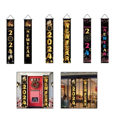2024 New Year Flag Black Gold Party Flags Elevate Your Party to New Heights - Image 1 of 4