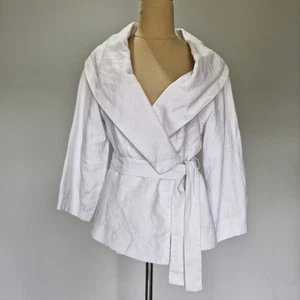 Carla Zampatti White Linen Collared 3/4 Sleeve Evening Jacket with Belt Size 10 - Imagen 1 de 9