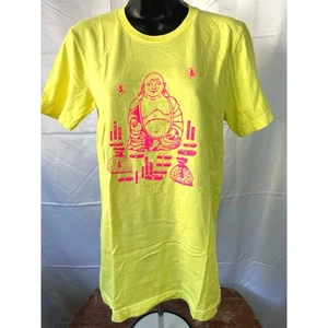 Lucky Buddha Tee by Anyface – Neon Yellow Pink Print - Picture 1 of 6