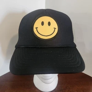 Vintage Happy Face Hat Cap Snap Back Y2K Trucker Cord Rope Have a Nice Day Black - Picture 1 of 13