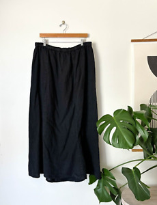 FLAX 100% Linen Solid Black Elastic Waist Skirt Sz. 2G Bustle/Tie Back Lagenlook