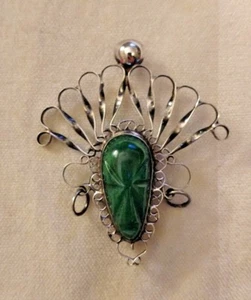 Pin Vintage Mexicano PLATA ESTERLINA Y JADE Cara Azteca Elaborado Ajuste - Imagen 1 de 2