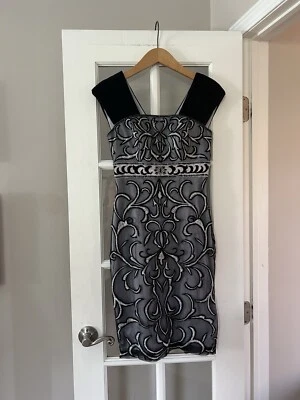 NUEVO CON ETIQUETAS DE COLECCIÓN Y2K Sue Wong Nocturne Bordado Negro Plata Vestido Vintage Talla 2 Foto 1 de 4