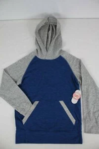 NEW Boys Hooded Pullover Top Medium Size 8 Blue Grey Jersey Hoodie Pocket - Picture 1 of 2