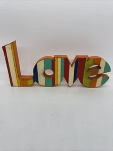 Vintage Looking Heavy Wood “LOVE” Sign Art Pastel Retro Colors 14” x 6.5” x 1” - Picture 1 of 15