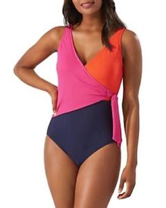 NWT Women Tommy Bahama Color-Blocked Wrap-Front One Piece Swimsuit Size 12