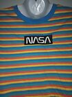Hyper Space Men's Nasa Striped Premium Cotton Embroidered T-Shirt Sz S Nwt
