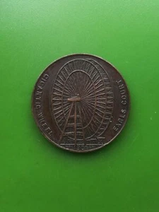 1901 Gigantic Wheel Earls Court Penny Coin #1671c - Picture 1 of 2