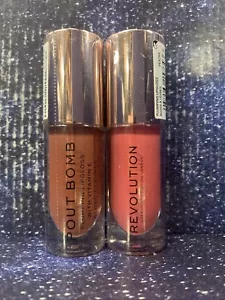2xMakeup Revolution Pout Bomb Plumping LipGloss-Cookie Deep Nude +Peach 0.15 Fl - Picture 1 of 2