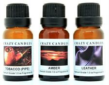 3 Oils 1 Leather, 1 Tobacco (Pipe), 1 Amber 1/2oz Premium Scented Crazy Candles