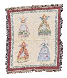 Jim Shore 4 Seasons Angel Figurine Tapestry Throw Fringed Sofa Blanket - Picture 1 of 7