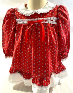 Vestido Evy Niñas Pequeñas Vintage Rojo Floral con Volantes y Cuello Talla 18 Meses - Imagen 1 de 3