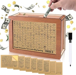 Cash Vault Wooden Savings Box,Money Box with Counter,Wooden Cash Saver Money Box - Picture 1 of 12