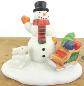 Lemax Snow Village Figurine 1997 Vintage Snowman Bunny Sleigh 3" x 3.5" Box - Picture 1 of 9