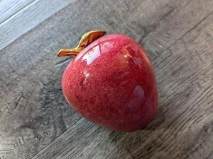 Heavy Red Marble Apple with Brass Stem & Leaf Paperweight - Picture 1 of 10