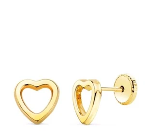 18K Gold Earrings 750 Mls. Screw Closure. Heart 7X7 Mm. - Picture 1 of 3