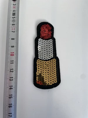 Aufnäher Lippenstift Pailletten Patch Applikation Bügelbild Sticker 9 cm DIY  - Bild 1 von 3
