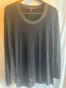 White House Black Market Size Medium Black Long Sleeve Silver Trim Pullover - Picture 1 of 5