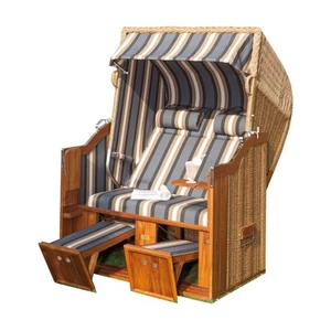 Sonnenpartner Strandkorb Classic Teak 2-Sitzer Halbliegemodell hyazinth/anthrazi - Bild 1 von 3
