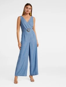 NWT FOREVER NEW Eva Wrap Bodice Denim Jumpsuit ~ Size 16 RRP$109 - Picture 1 of 16