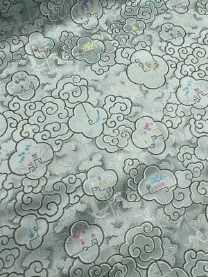 Vtg Chinese Oriental Silk Brocade Aquamarine Color  Fabric Chinoiserie 5+ Yd - Image 1 of 4