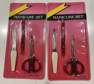 Set Of 2 Vintage NEW! 3 Piece Manicure Grooming Set Nail Care - Picture 1 of 3