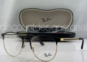 Ray-Ban Round Eyeglasses Black Gold Metal Clear Demo RB6375 2890 51mm - Picture 1 of 8