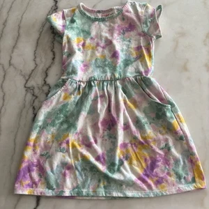 Cat & Jack Girls' Short Sleeve Dress with Pocket Pink Tie Dye, Size XS 4-5 - Picture 1 of 3