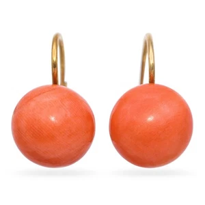 Vintage 14k Yellow Gold Red Coral Earrings - Picture 1 of 6