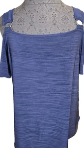 DIANA BELLE COLD SHOULDER BLUE BLOUSE SIZE LARGE - Picture 1 of 3