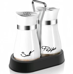 Salt and Pepper Shaker Set Stainless Steel Seasoning Container with Stand Gifts - Picture 1 of 14