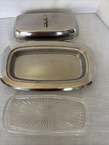 Plato de mantequilla de acero inoxidable con inserto de vidrio de colección - Imagen 1 de 6