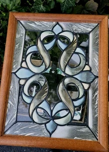 Fleur de Lis Buntglasfensterscheibe 28 x 14" Aqua, Weiß, Bernstein & Klar - Bild 1 von 14